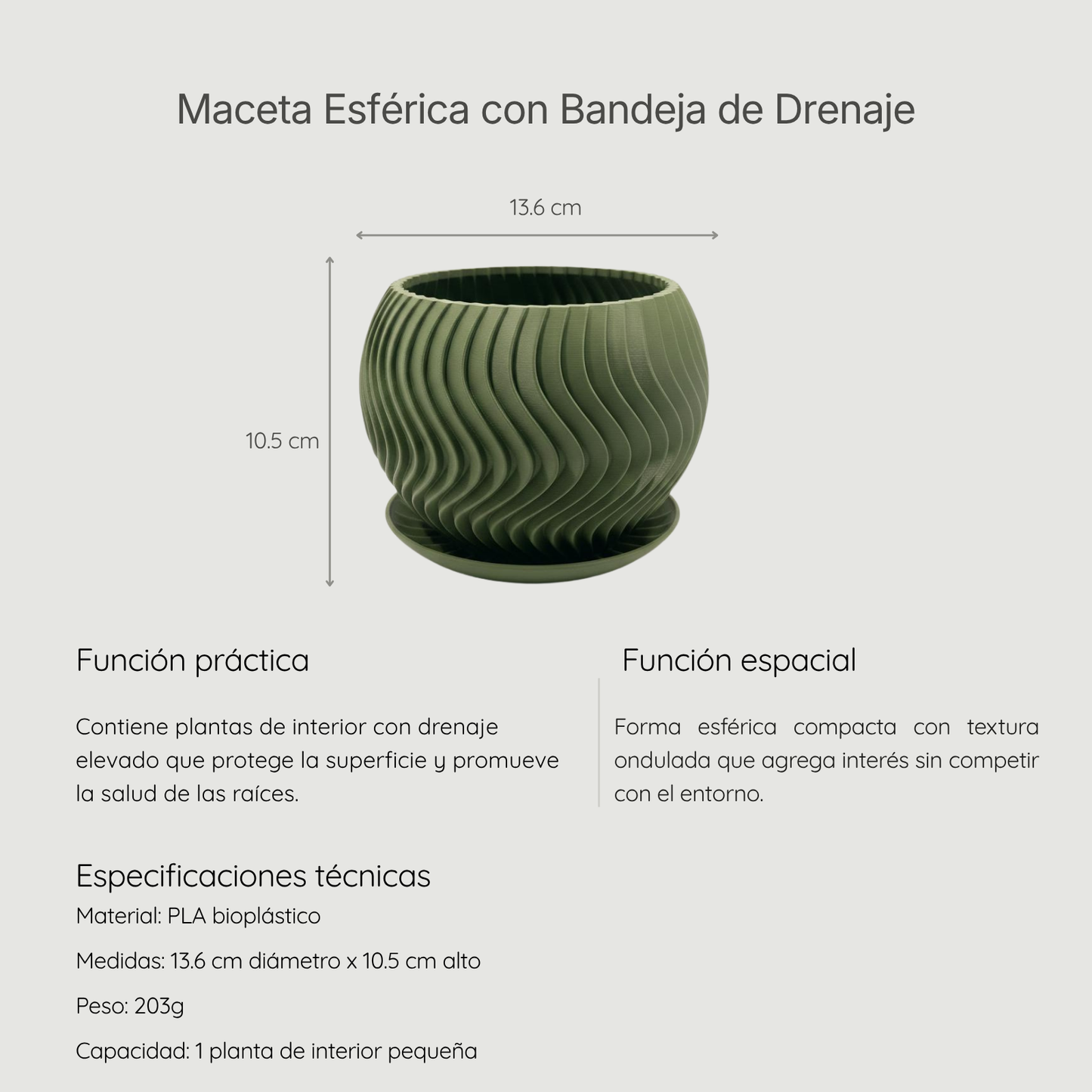 Maceta Esférica con Bandeja de Drenaje
