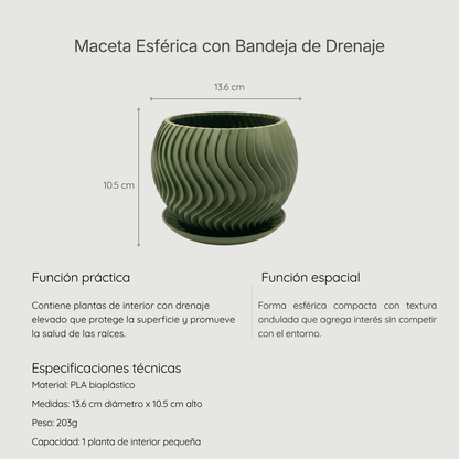 Maceta Esférica con Bandeja de Drenaje
