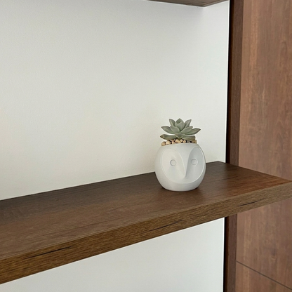 Buho mediano Light Gray en repisa. Contexto.